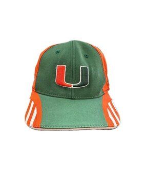 Adidas Miami Hurricanes Hat Youth 4-7 Green Orange NCAA Fitted Cap NWT